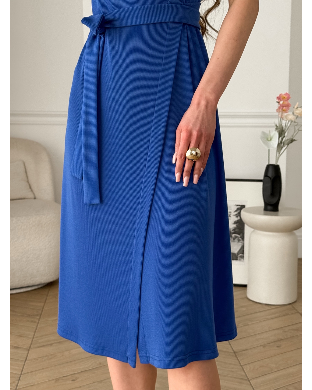 Сукня на запах в рубчик синя Zocca 700001867