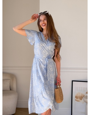 Сукня на запах у квітку зі штапелю блакитна Vicenza 700002202