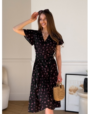 Сукня на запах у квітку зі штапелю чорна Vicenza 700002201