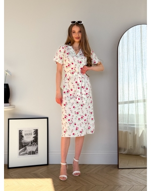 Сукня з комірцем у квіточку зі штапелю біла Tapi 700002228
