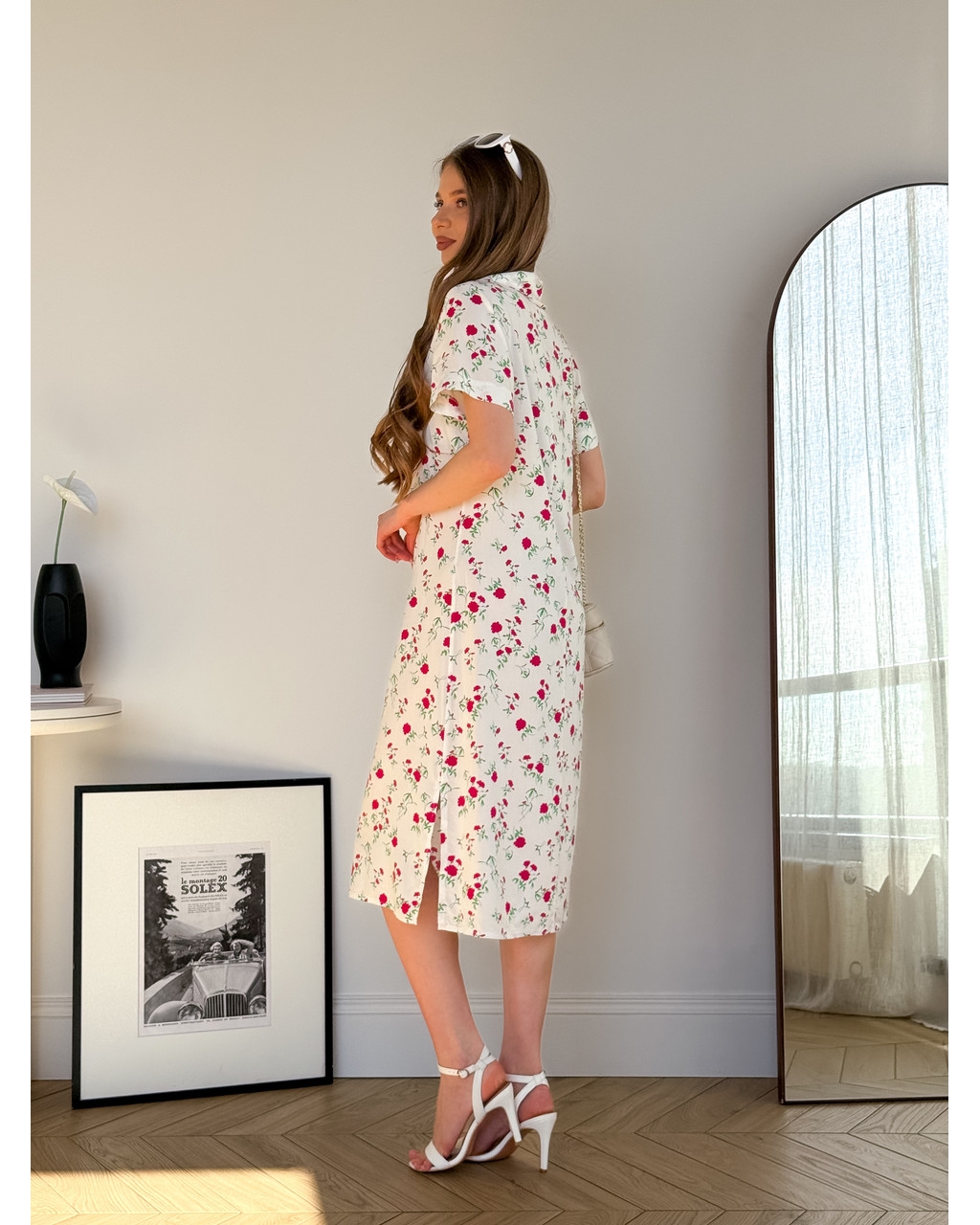 Сукня з комірцем у квіточку зі штапелю біла Tapi 700002228