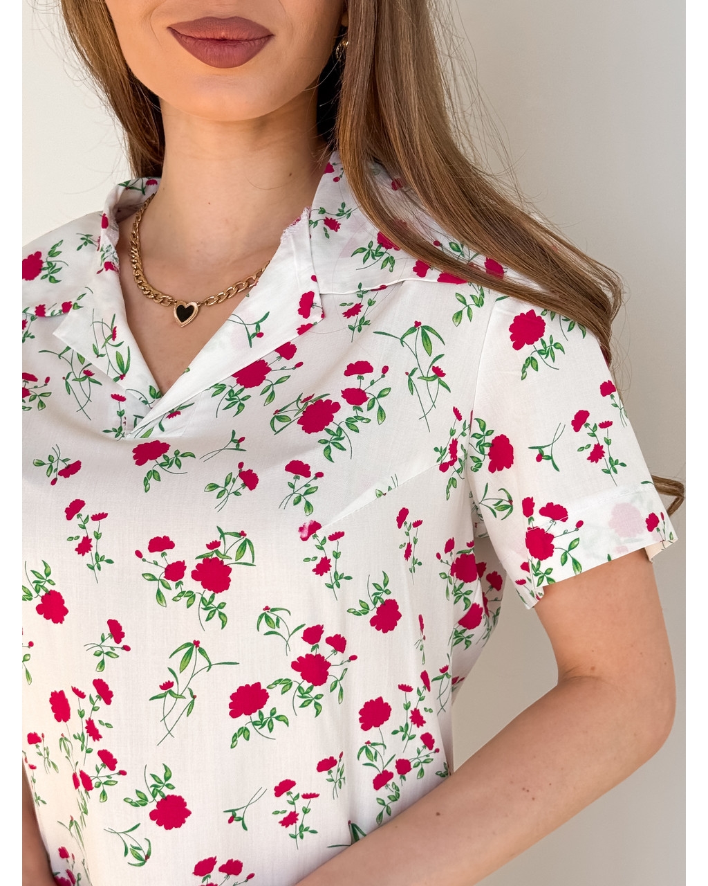 Сукня з комірцем у квіточку зі штапелю біла Tapi 700002228