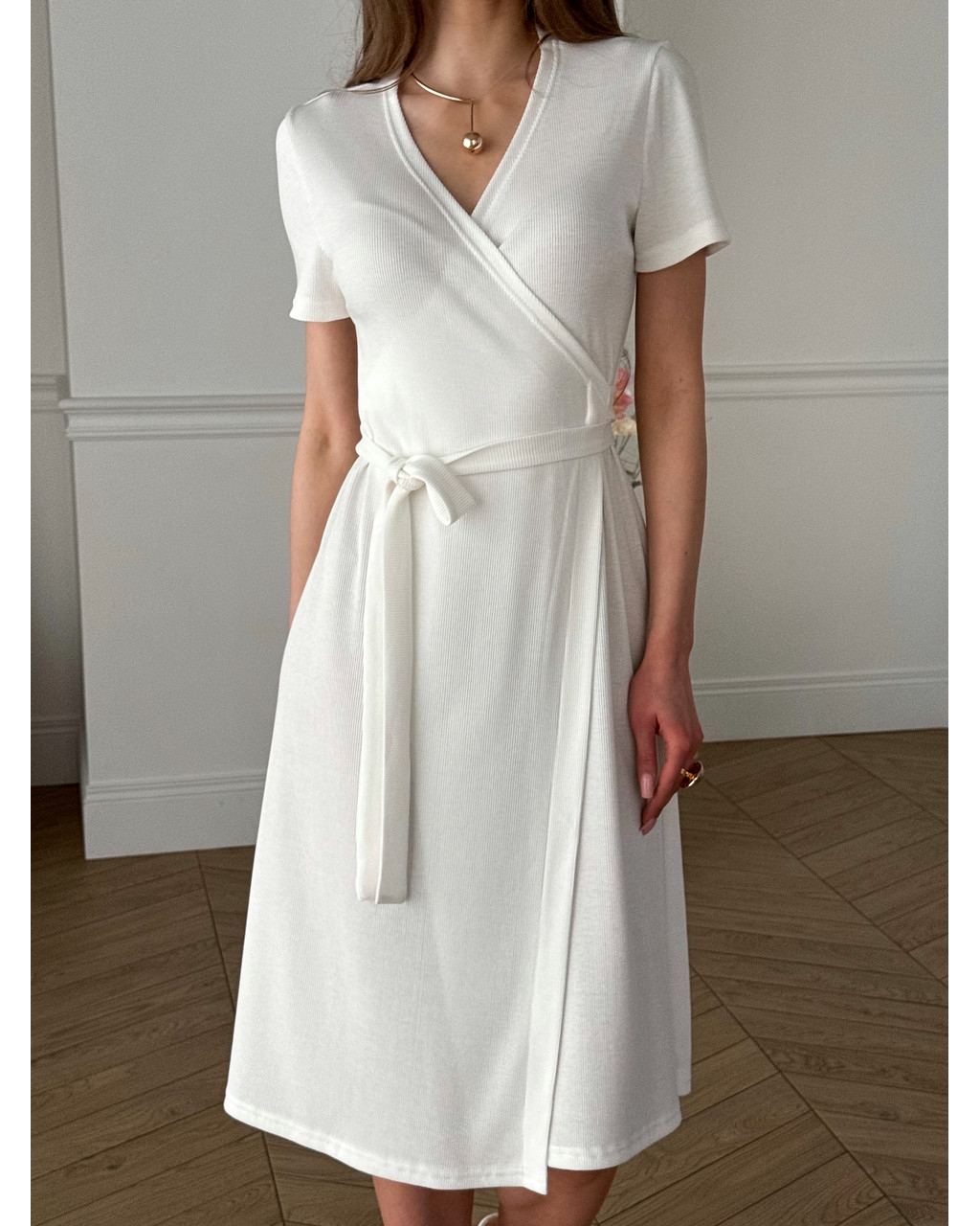 Платье на запах в рубчик белая Zocca 700001869