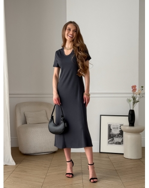 Довга сукня-футболка у рубчик сіра Merlini  Zara 700001844