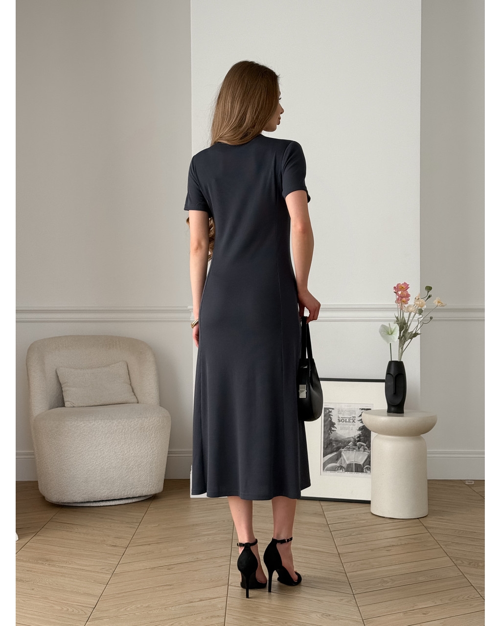 Довга сукня-футболка у рубчик сіра Merlini  Zara 700001844