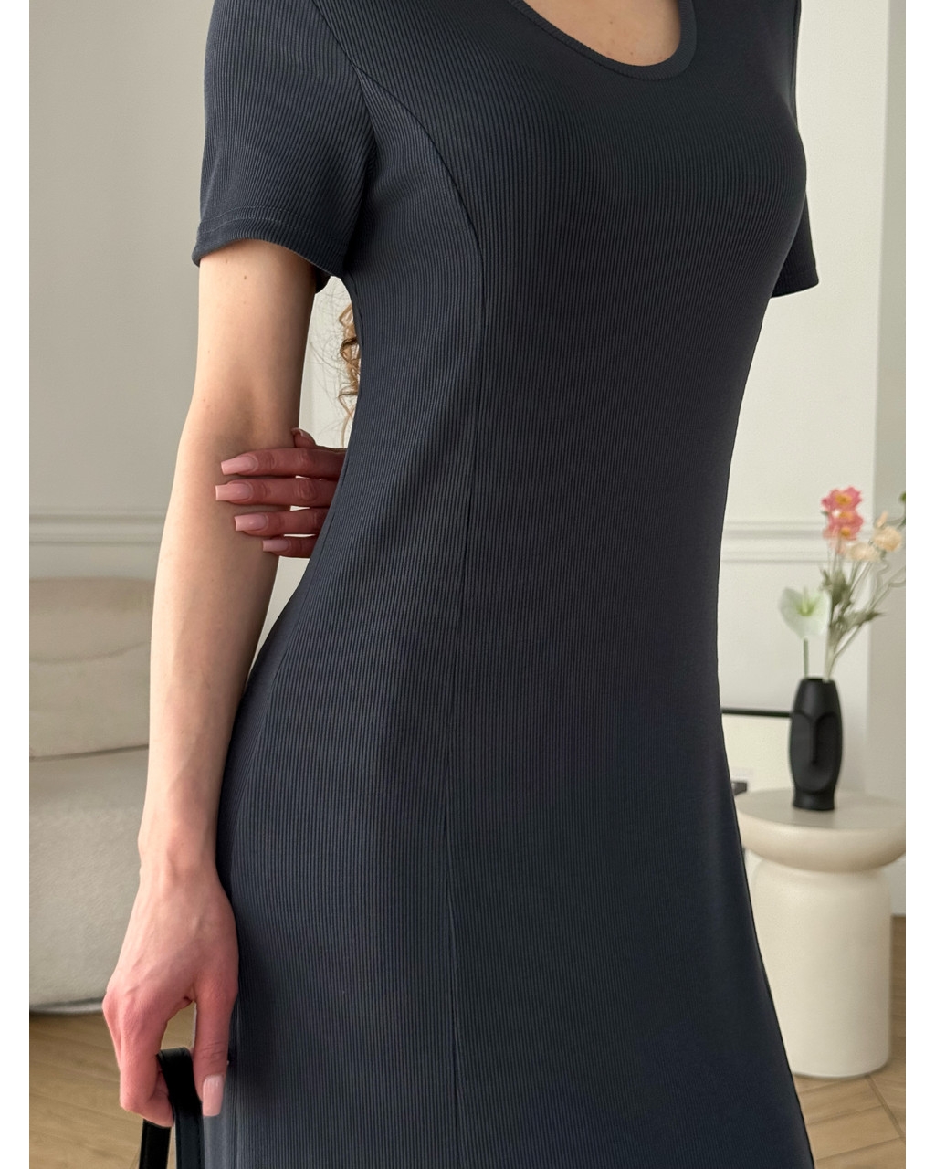 Довга сукня-футболка у рубчик сіра Merlini  Zara 700001844