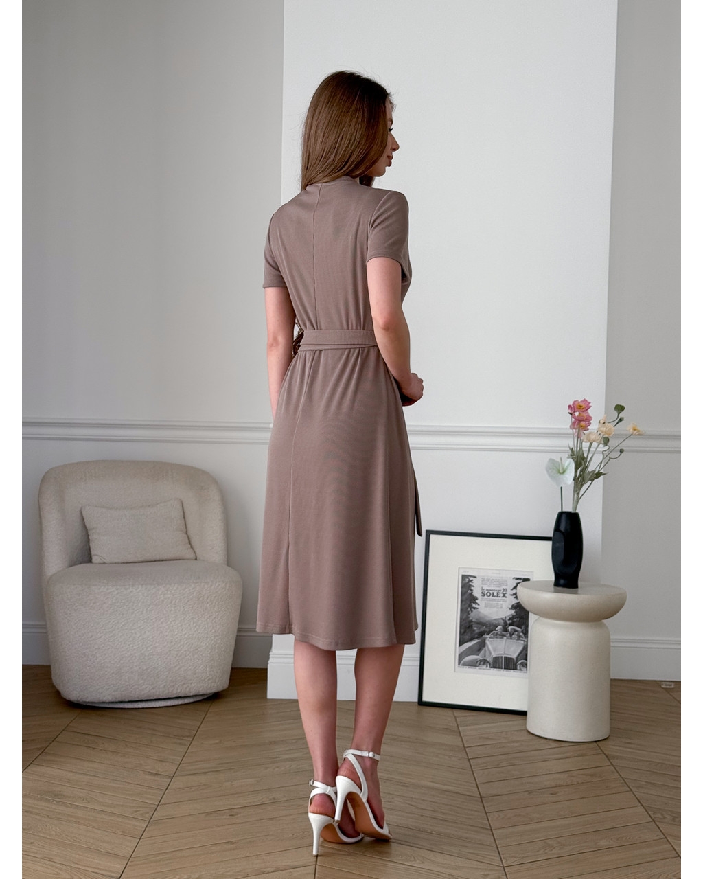 Платье на запах в полоску бежевое Zocca 700001862