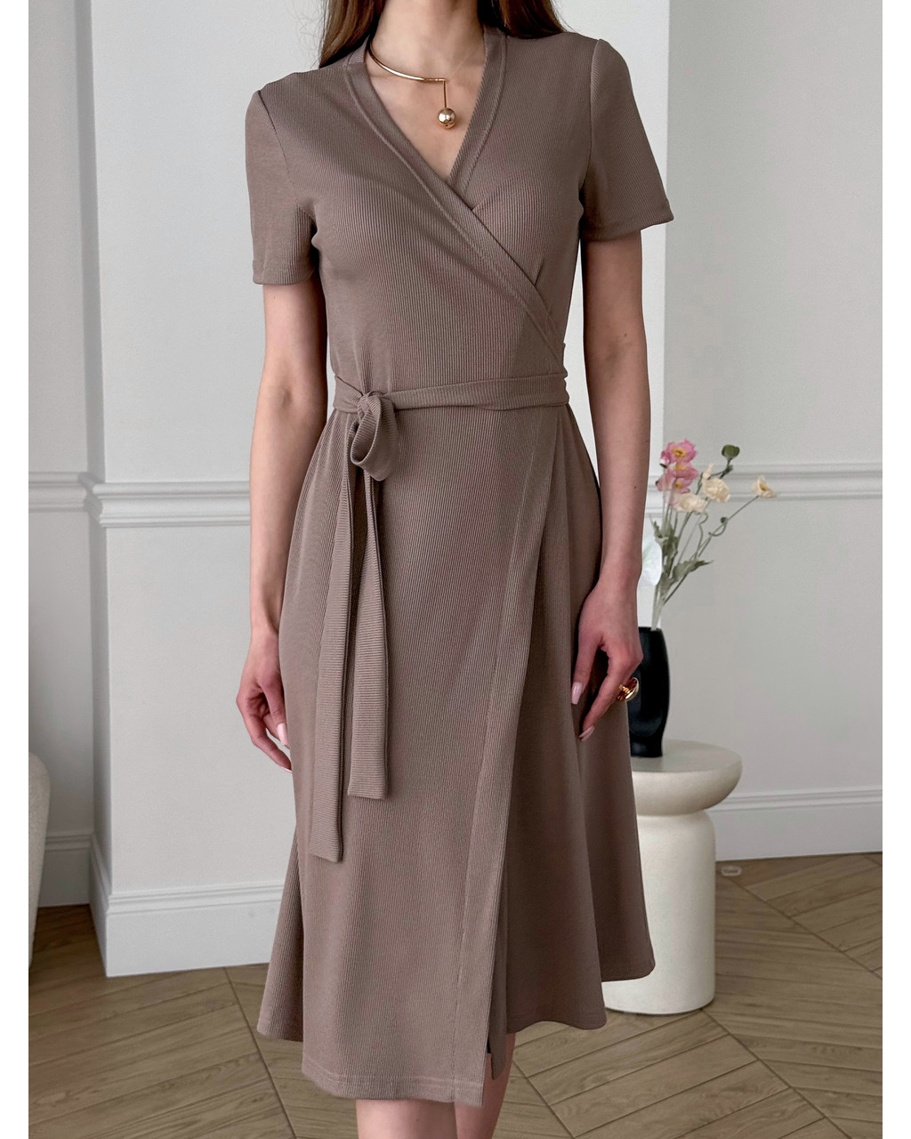 Платье на запах в полоску бежевое Zocca 700001862