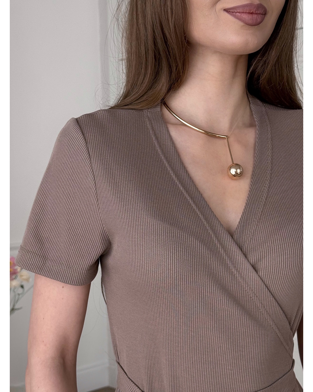 Платье на запах в полоску бежевое Zocca 700001862