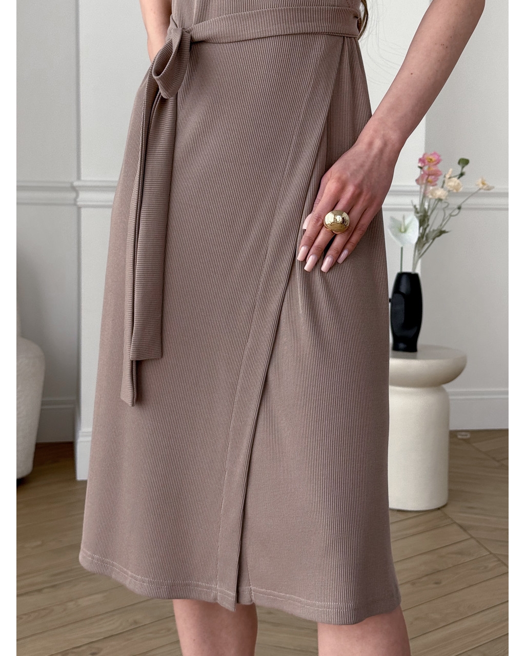 Платье на запах в полоску бежевое Zocca 700001862