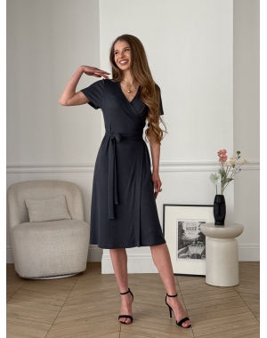 Сукня на запах у рубчик сіра Zokka 700001864