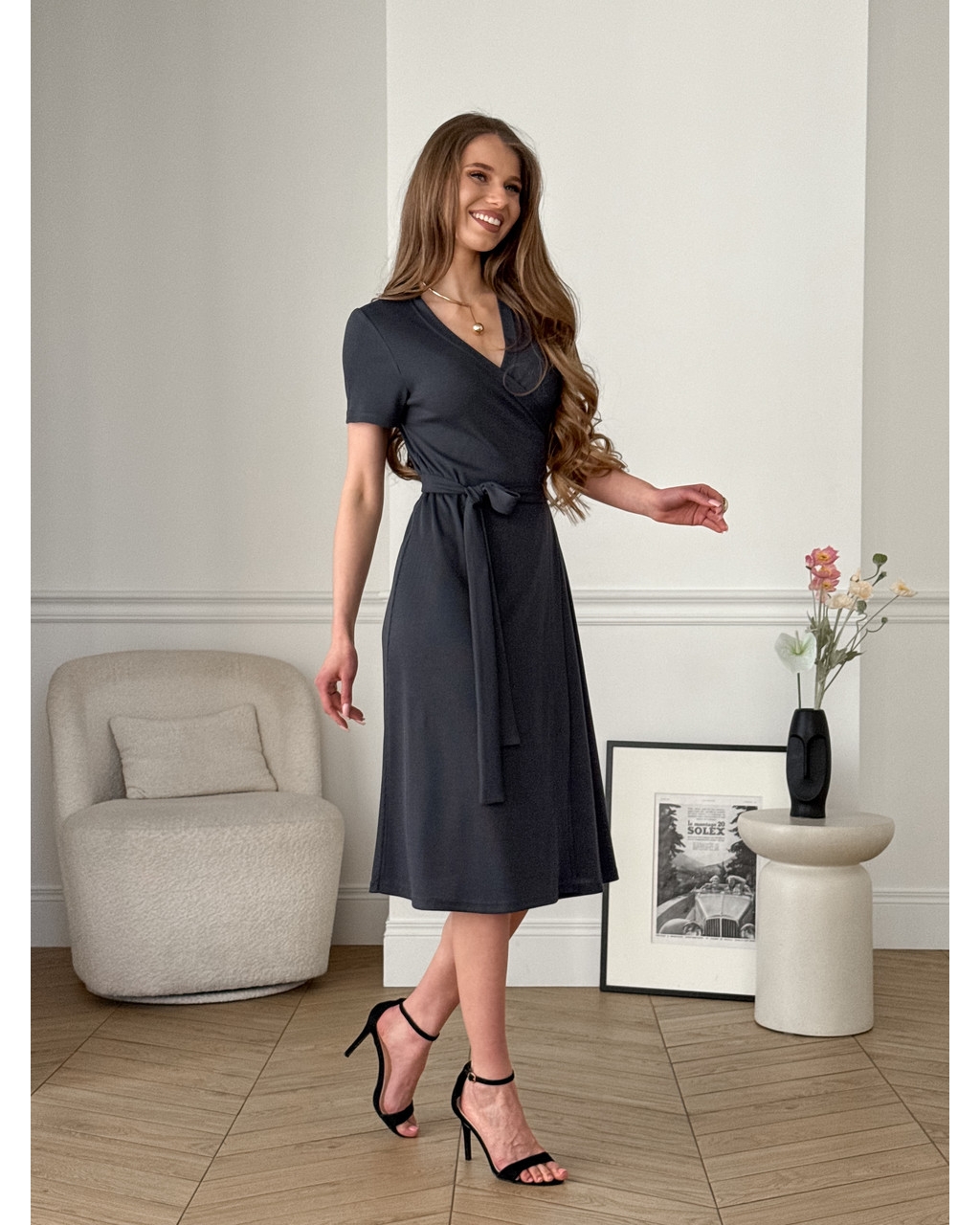 Сукня на запах у рубчик сіра Zokka 700001864