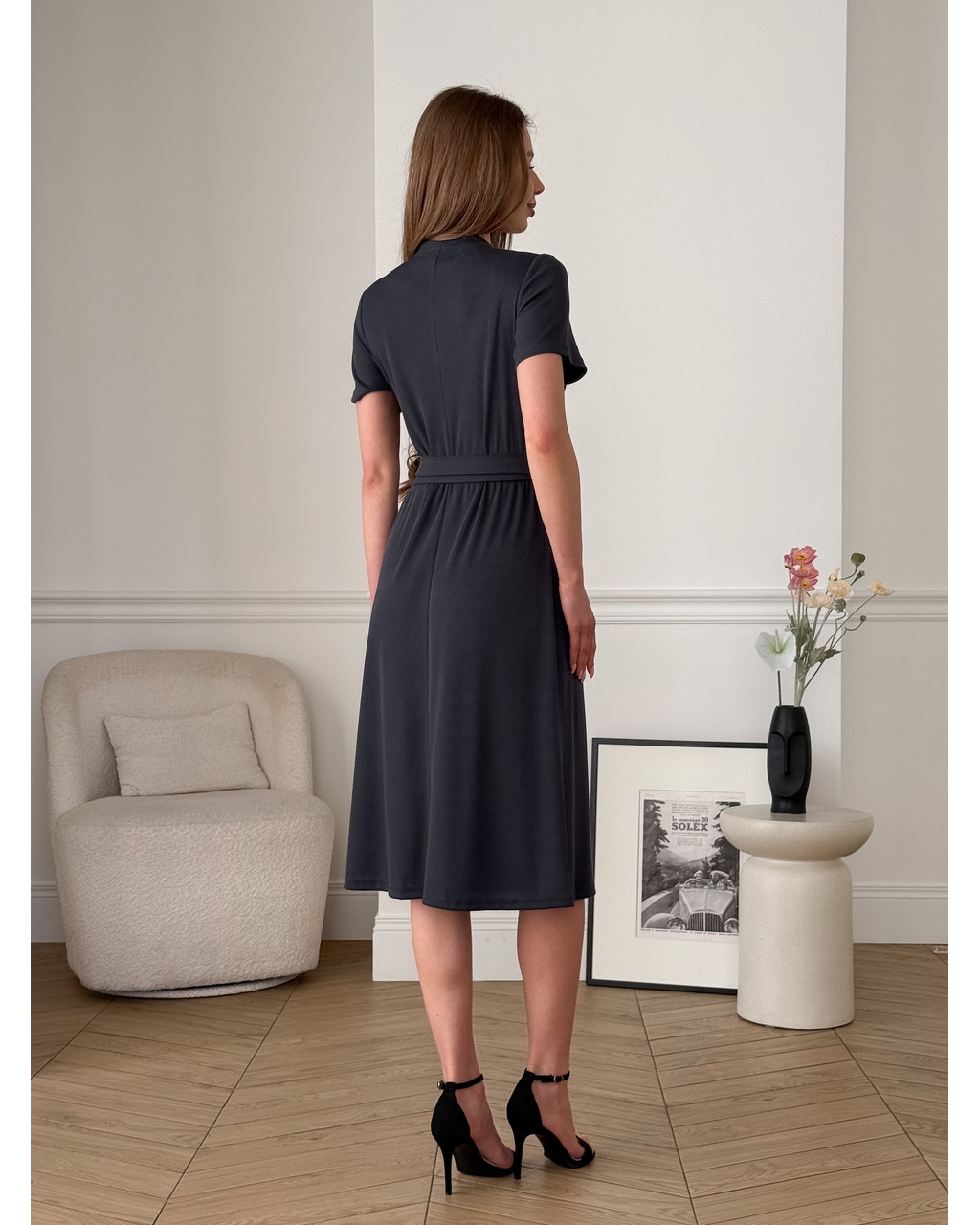 Сукня на запах у рубчик сіра Zokka 700001864