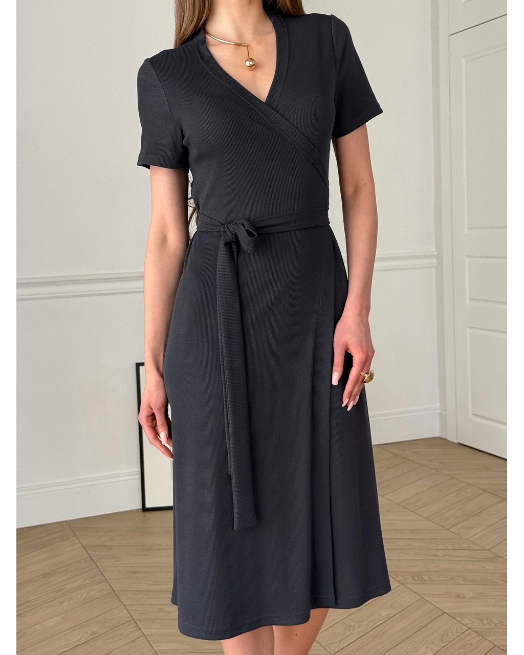 Сукня на запах у рубчик сіра Zokka 700001864