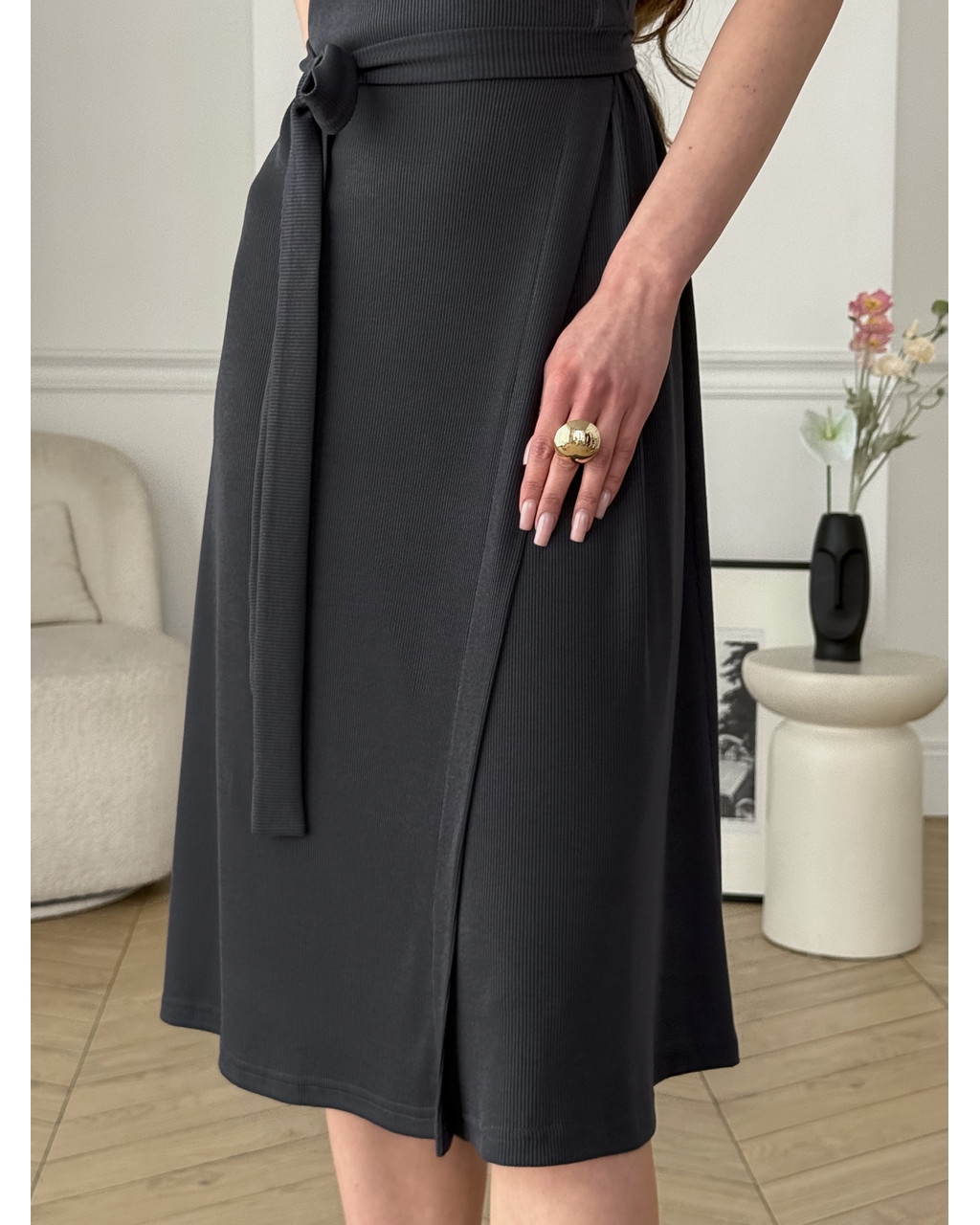 Сукня на запах у рубчик сіра Zokka 700001864