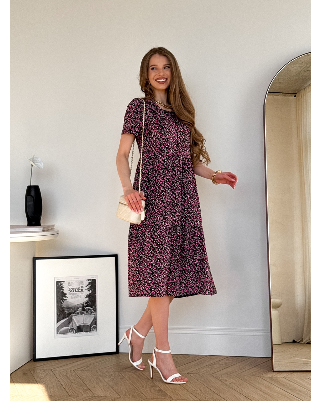 Летнее платье из штапеля в цветочек черная Kazerta 700001884