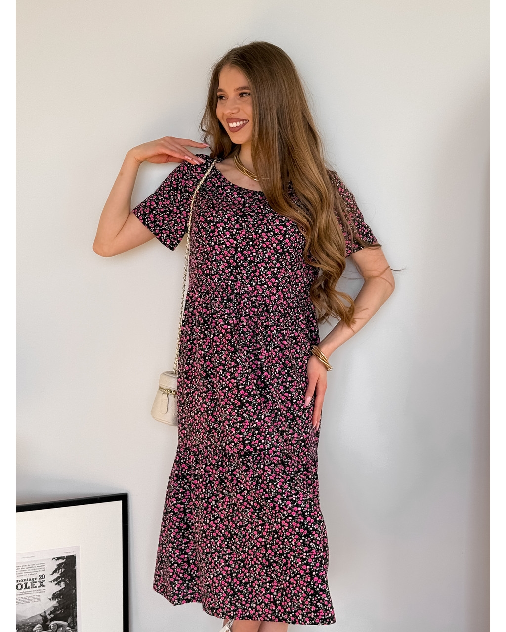 Летнее платье из штапеля в цветочек черная Kazerta 700001884