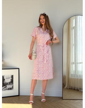 Сукня з комірцем у квіточку зі штапелю біла Tapi 700002225