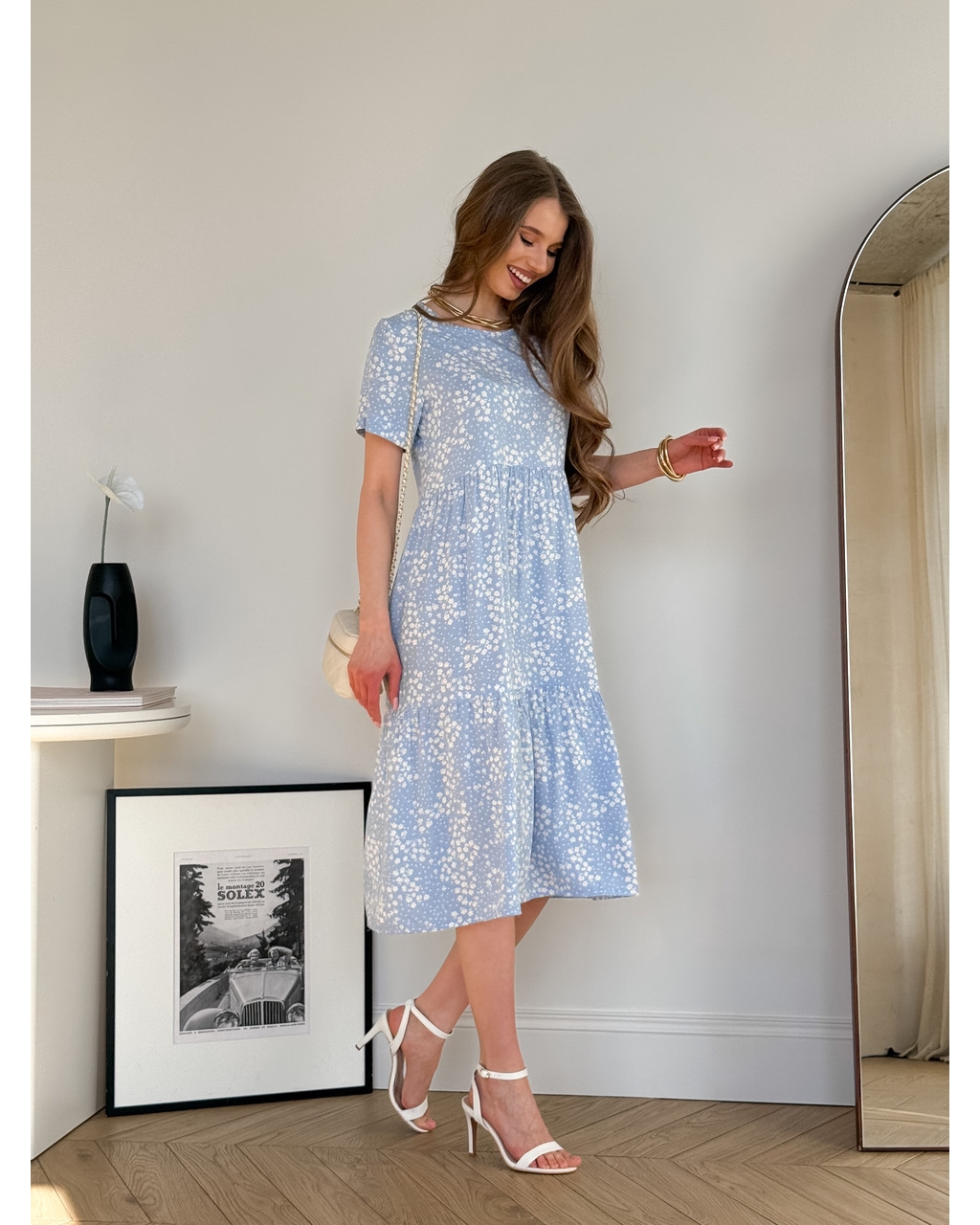 Летнее платье из штапеля в цветочек голубое Kazerta 7000001882