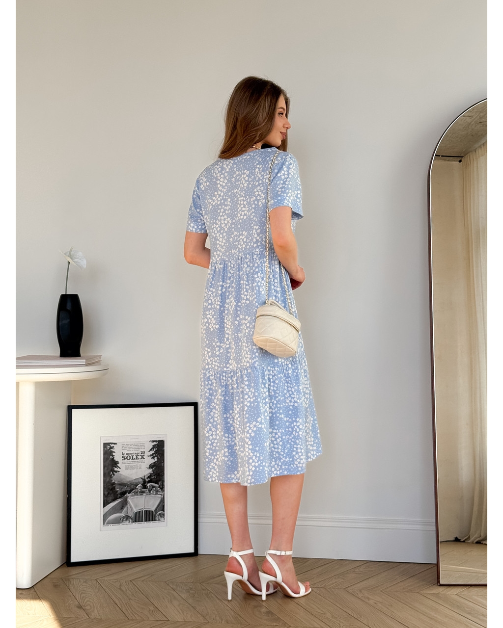 Летнее платье из штапеля в цветочек голубое Kazerta 7000001882
