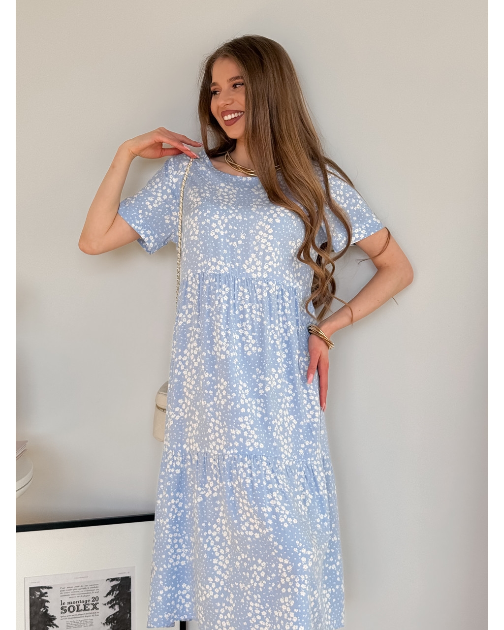 Летнее платье из штапеля в цветочек голубое Kazerta 7000001882