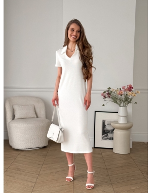 Довга сукня-поло у рубчик біла Bergamo 700002249