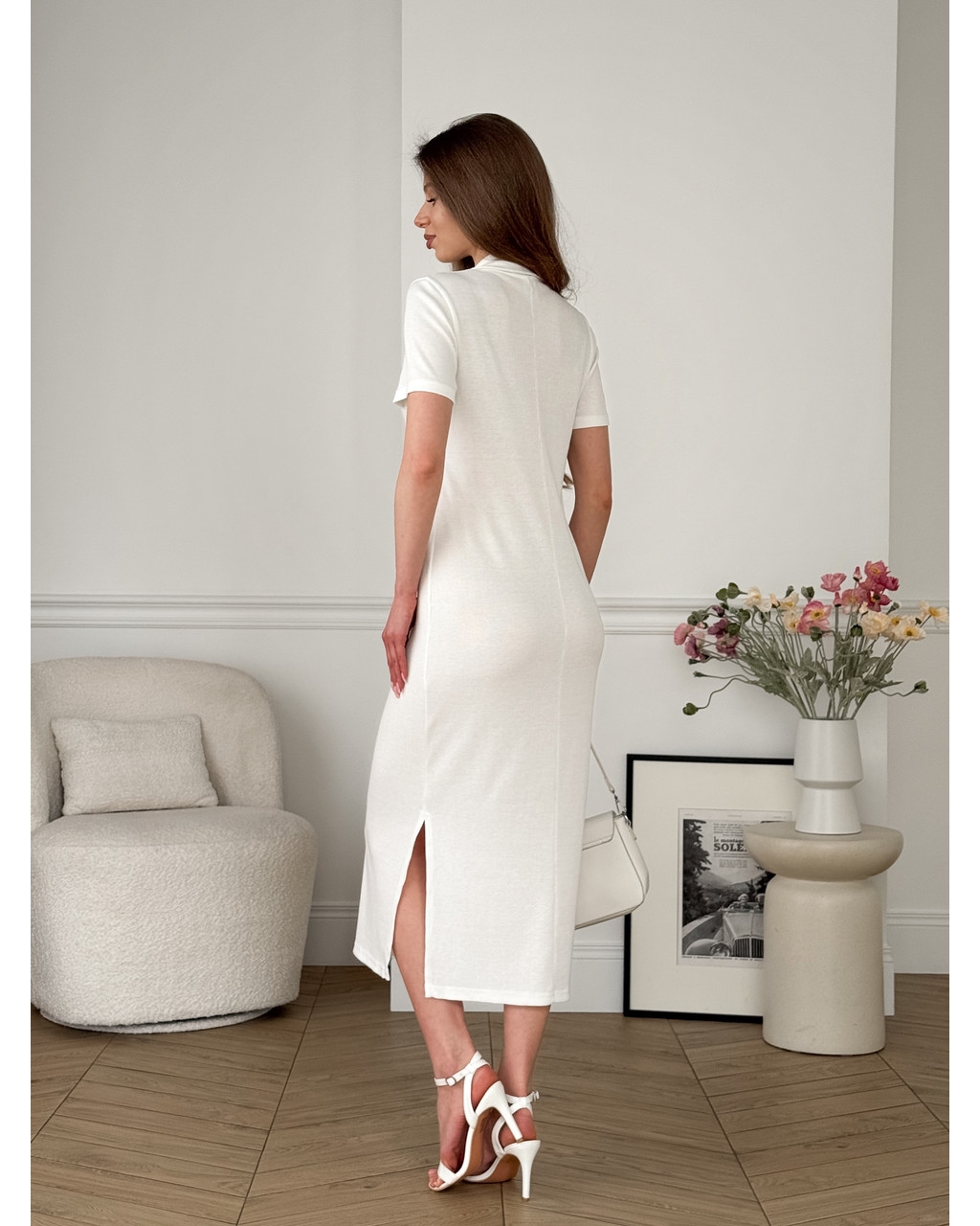 Довга сукня-поло у рубчик біла Bergamo 700002249