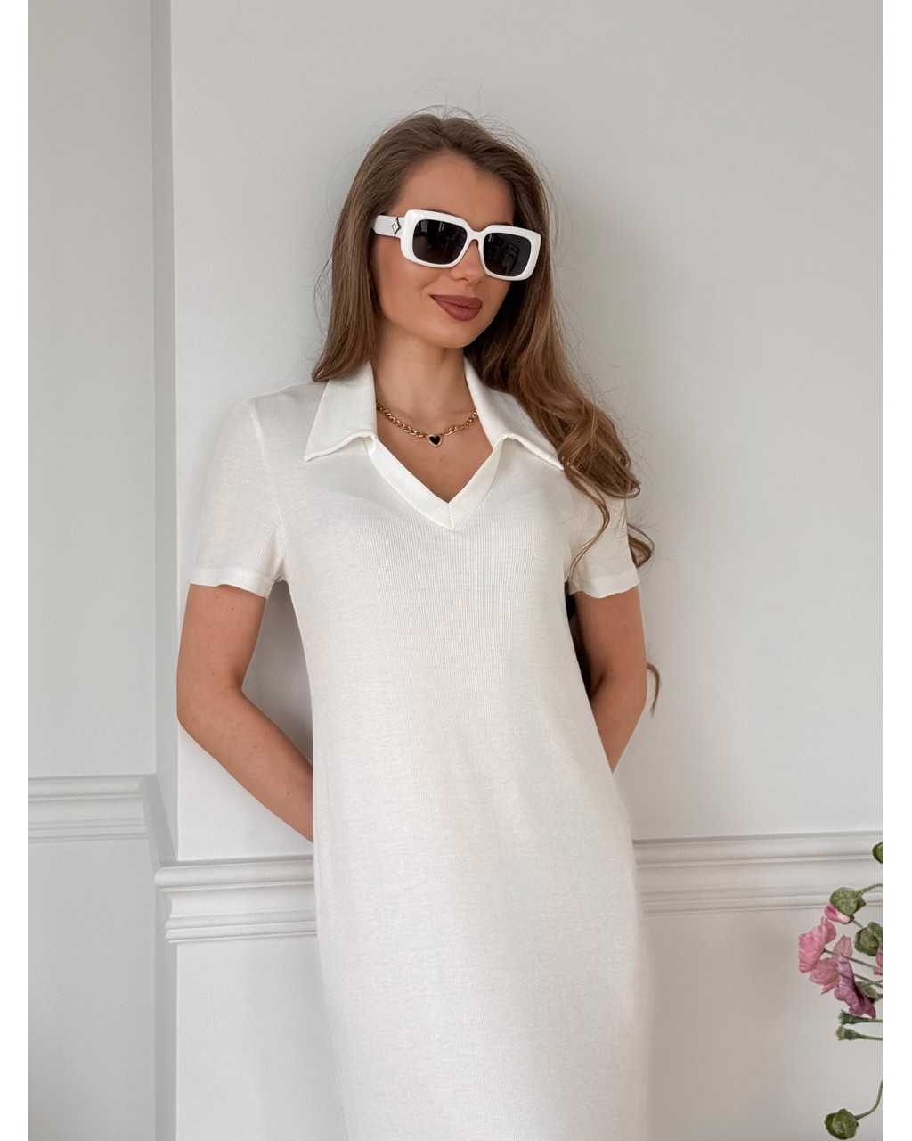 Довга сукня-поло у рубчик біла Bergamo 700002249
