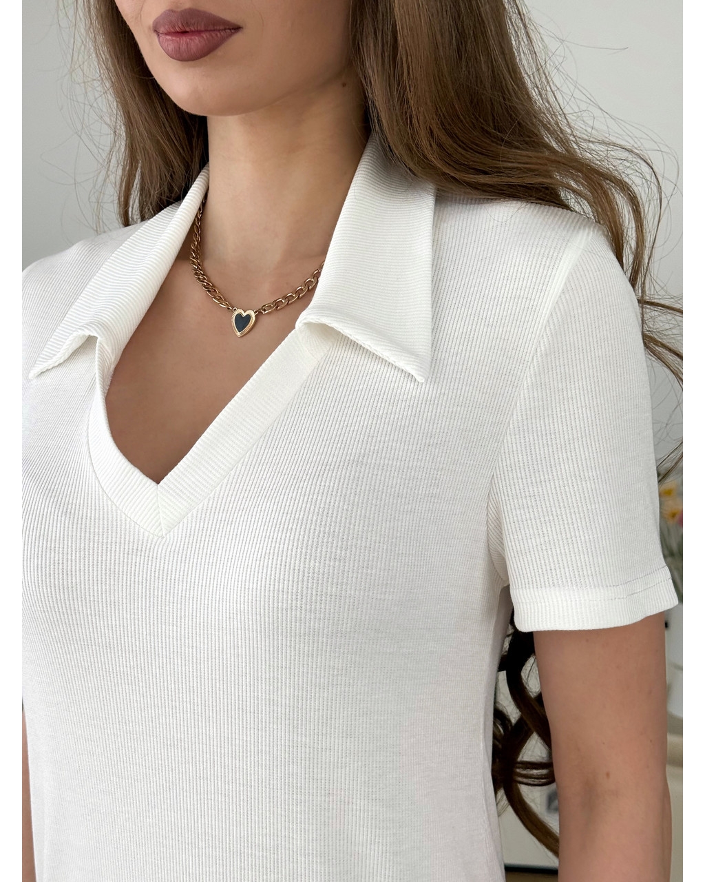 Довга сукня-поло у рубчик біла Bergamo 700002249