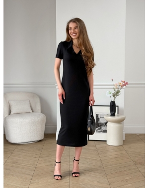 Довга сукня-поло у рубчик чорна Bergamo 700002241