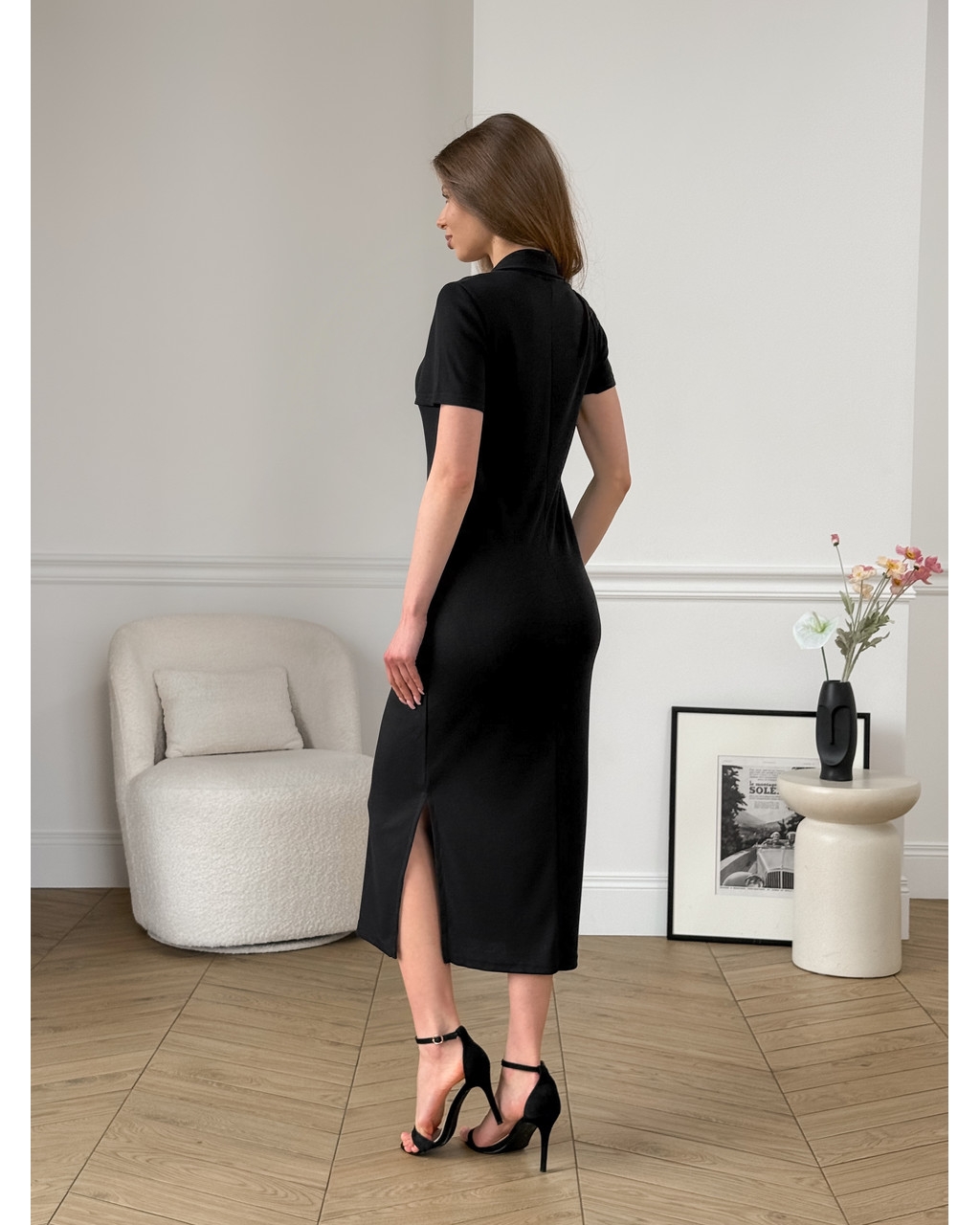 Довга сукня-поло у рубчик чорна Bergamo 700002241