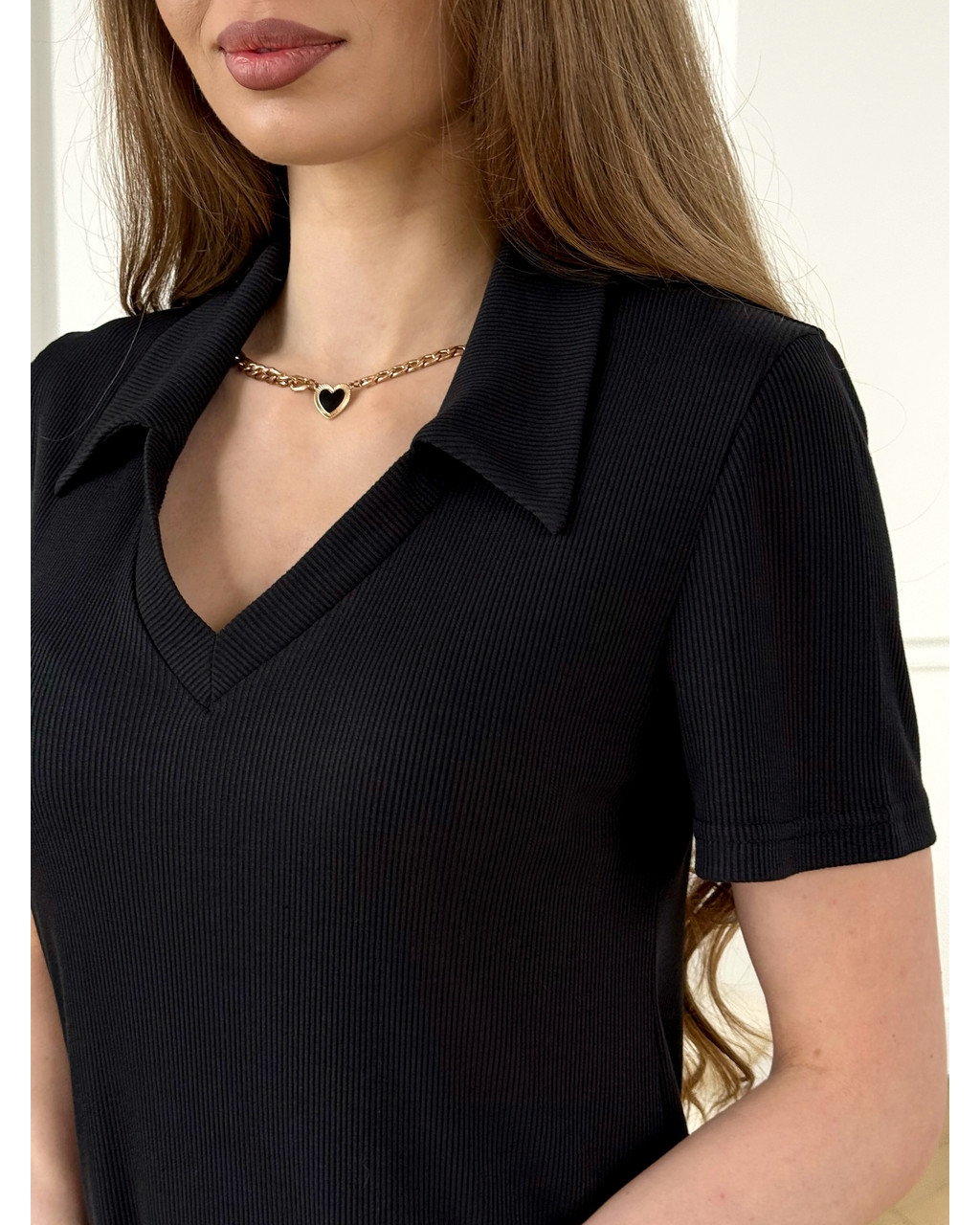 Довга сукня-поло у рубчик чорна Bergamo 700002241