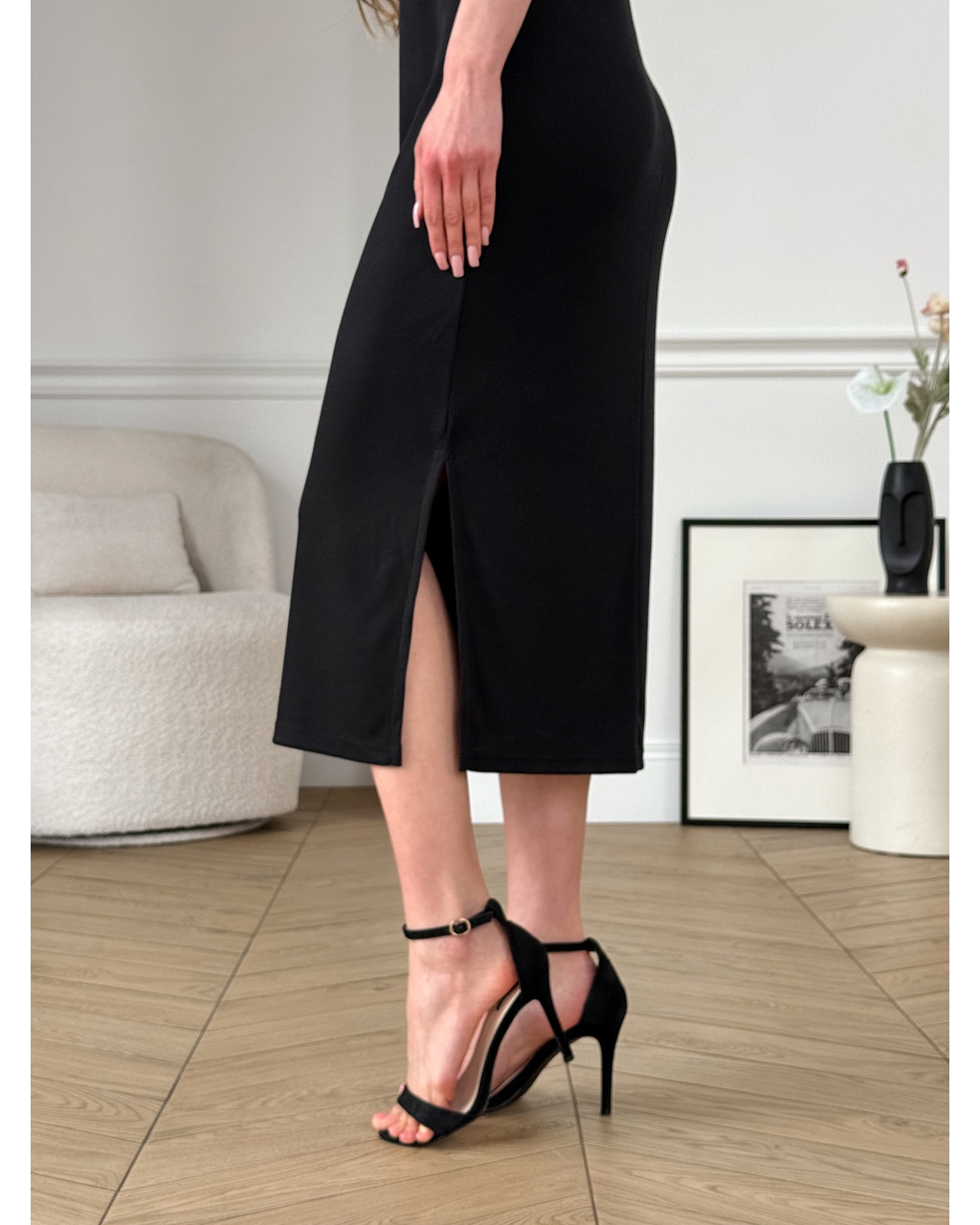 Довга сукня-поло у рубчик чорна Bergamo 700002241