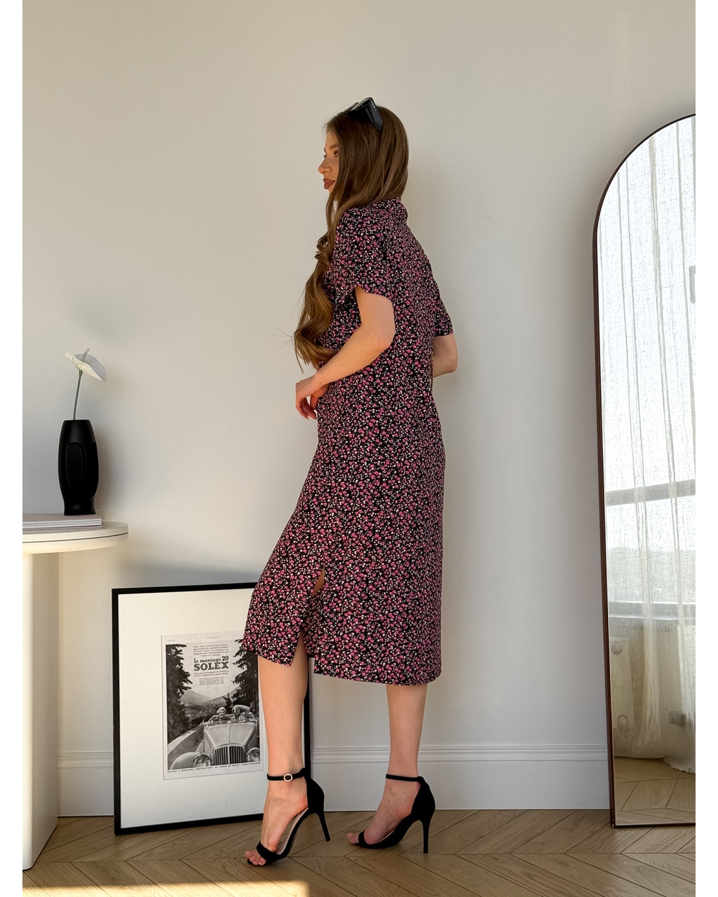 Сукня з коміром у квіточку зі штапелю чорна Tapi 700002224