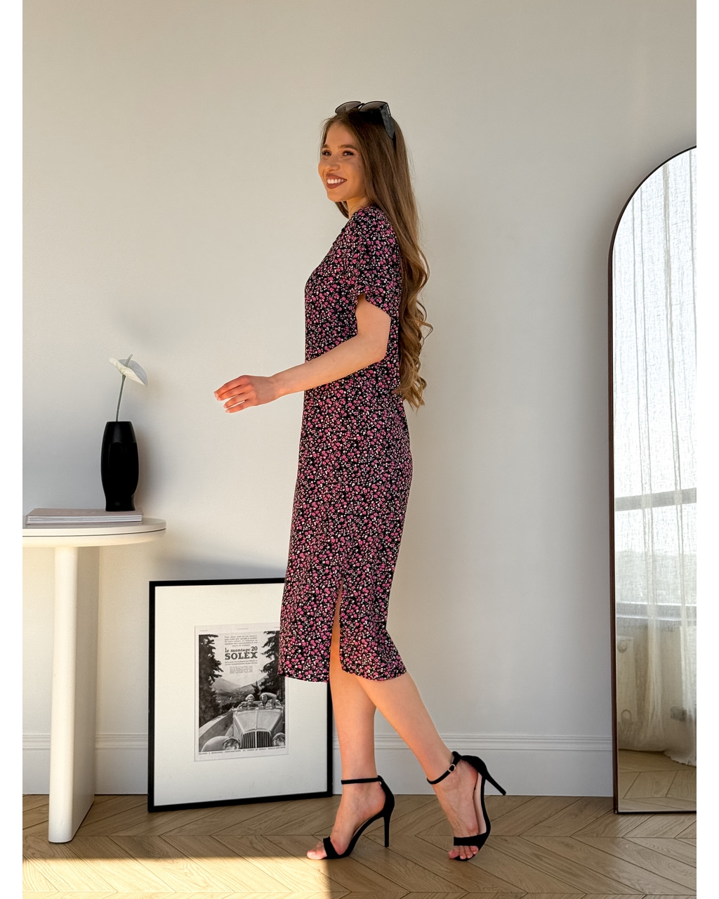 Сукня з коміром у квіточку зі штапелю чорна Tapi 700002224