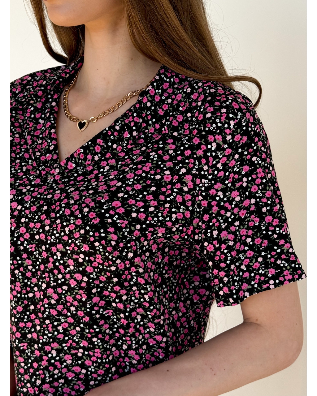 Сукня з коміром у квіточку зі штапелю чорна Tapi 700002224