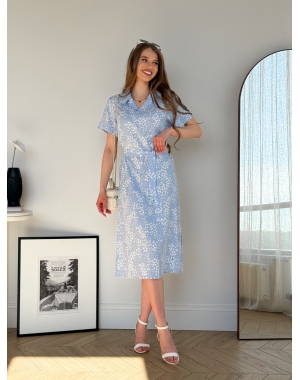 Сукня з комірцем у квіточку з штапельної тканини блакитна Tapi 700002222