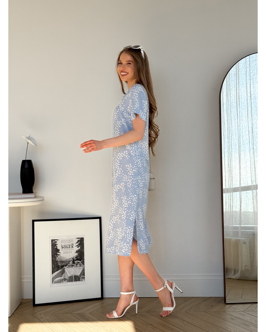 Сукня з комірцем у квіточку з штапельної тканини блакитна Tapi 700002222