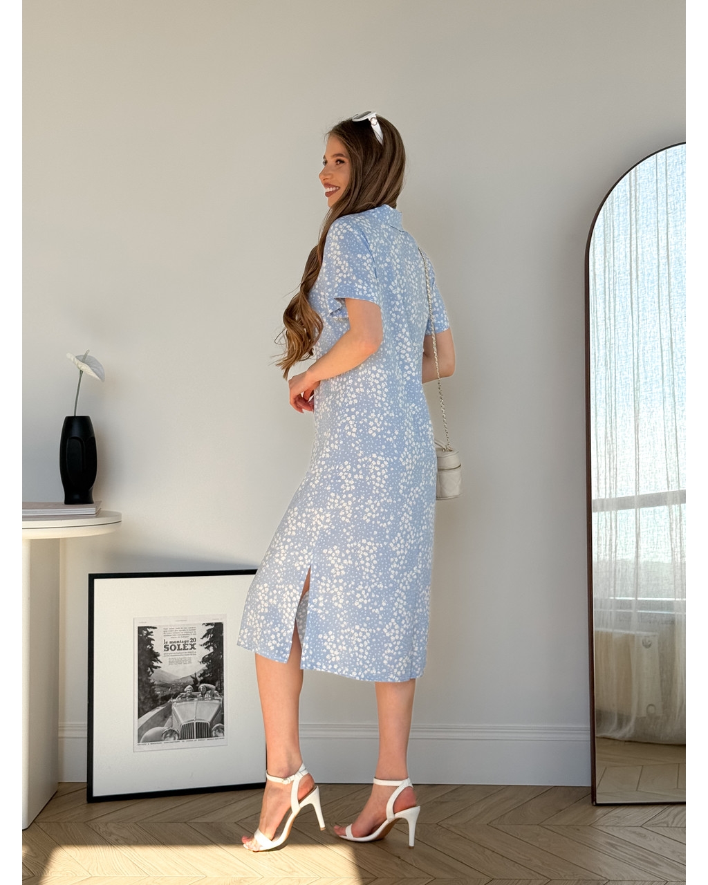 Сукня з комірцем у квіточку з штапельної тканини блакитна Tapi 700002222