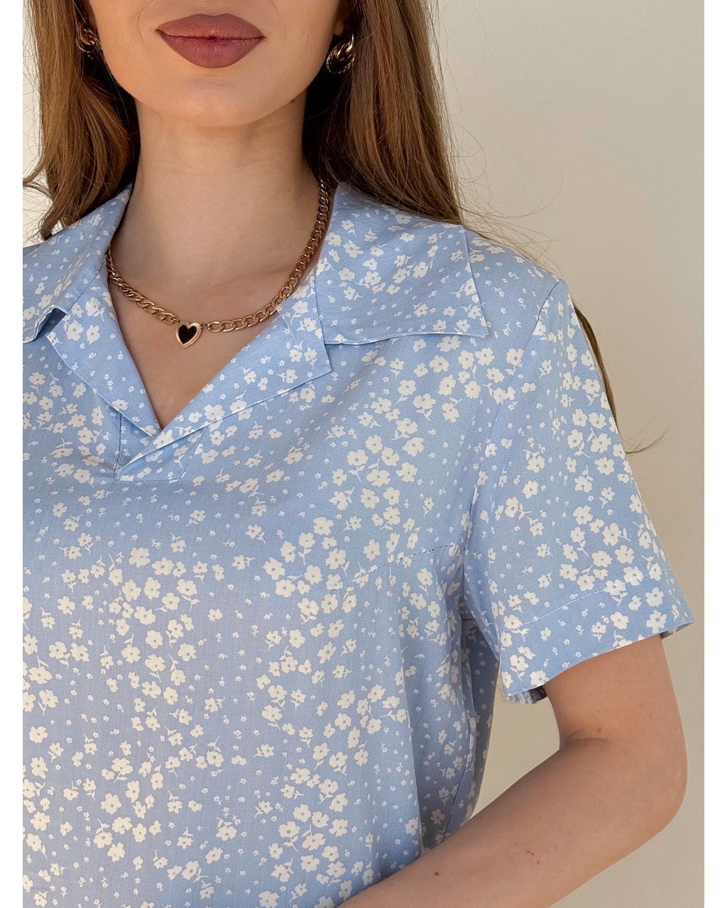 Сукня з комірцем у квіточку з штапельної тканини блакитна Tapi 700002222