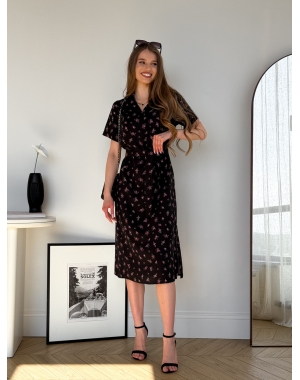 Сукня з комірцем у квіточку зі штапелю чорна Tapi 700002221