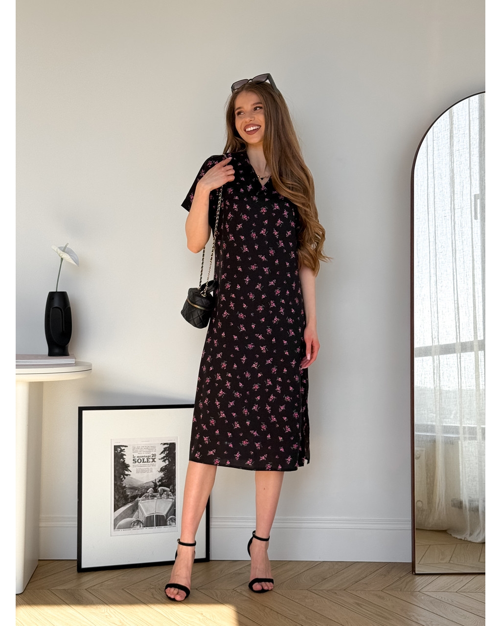 Платье с воротничком в цветочек из штапеля черная Tapi 700002221
