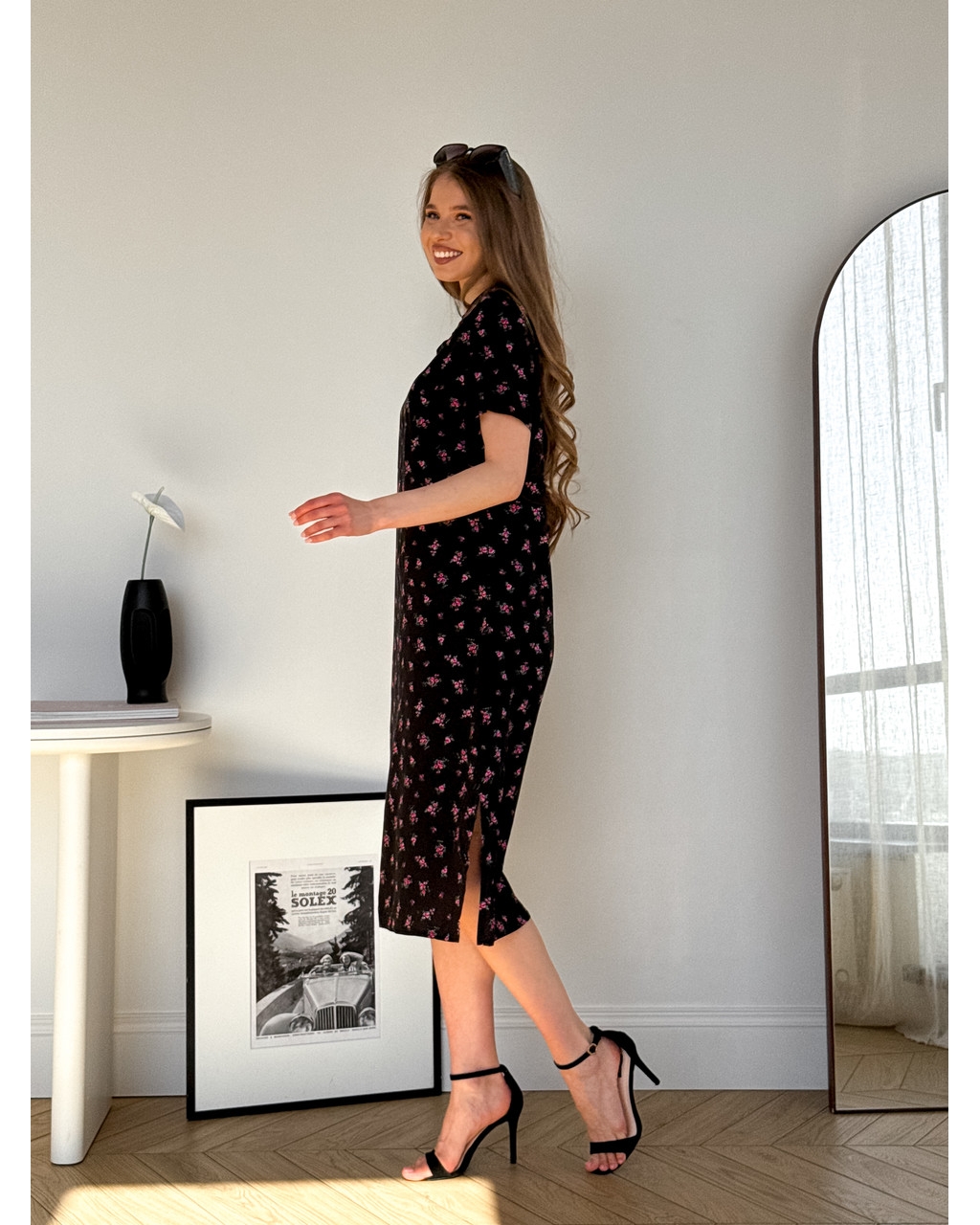 Платье с воротничком в цветочек из штапеля черная Tapi 700002221