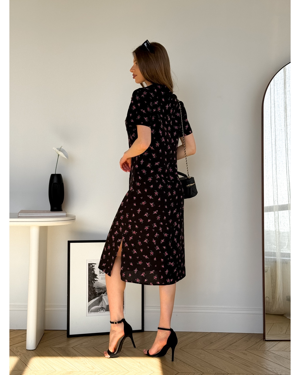 Платье с воротничком в цветочек из штапеля черная Tapi 700002221