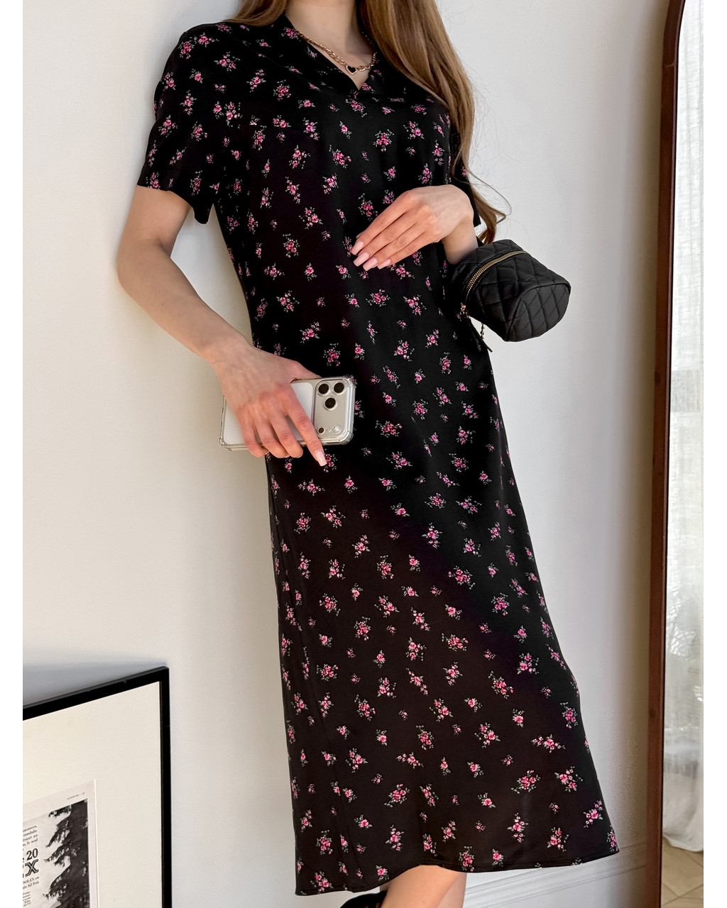 Платье с воротничком в цветочек из штапеля черная Tapi 700002221