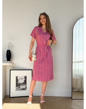 Сукня з комірцем у квіточку з штапелю рожева Tapi 700002227