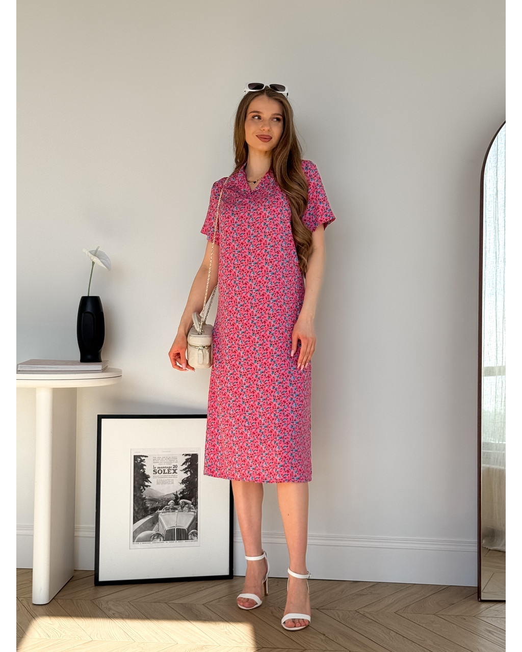 Сукня з комірцем у квіточку з штапелю рожева Tapi 700002227