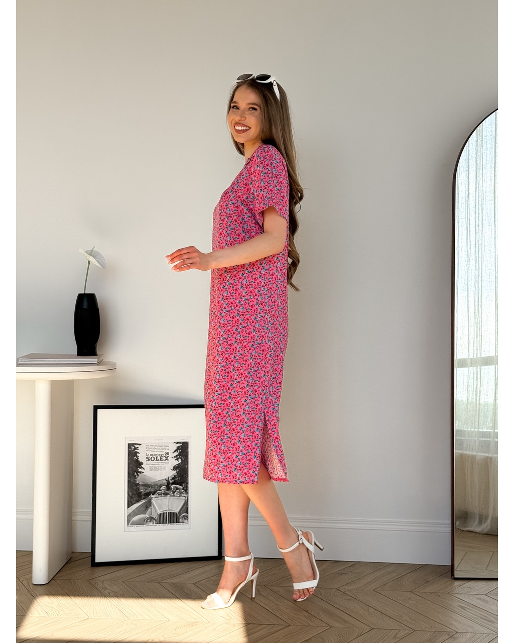 Сукня з комірцем у квіточку з штапелю рожева Tapi 700002227