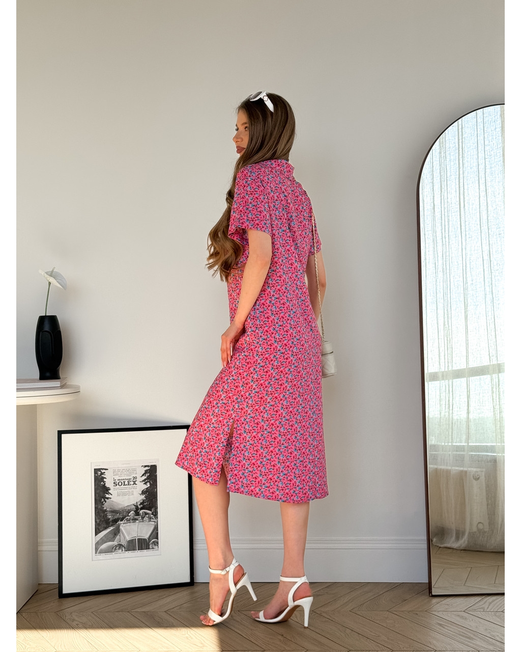 Сукня з комірцем у квіточку з штапелю рожева Tapi 700002227