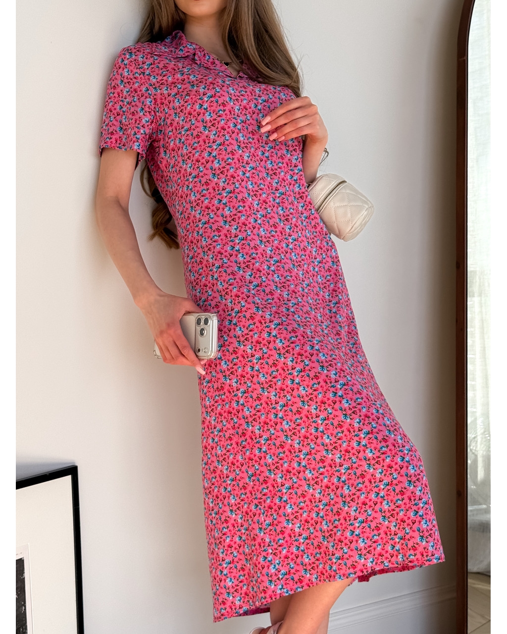 Сукня з комірцем у квіточку з штапелю рожева Tapi 700002227